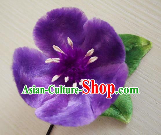 Handmade Chinese Classical Purple Velvet Flowers Brooch Ancient Palace Breastpin for Women