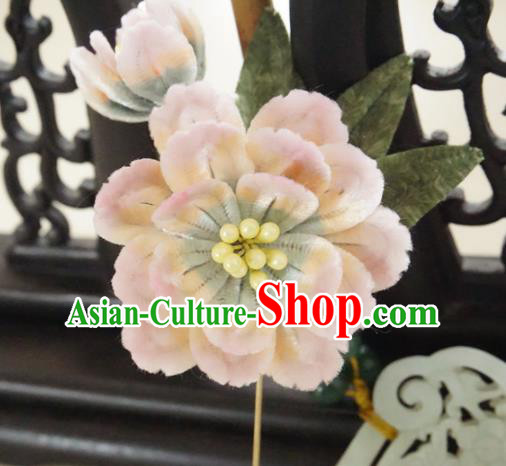 Handmade Chinese Classical Pink Velvet Peony Brooch Ancient Palace Breastpin for Women