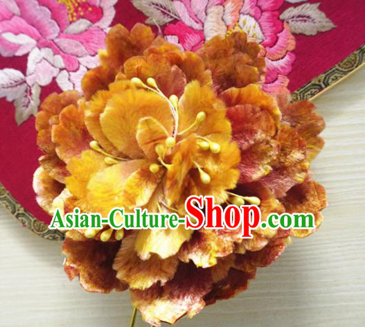 Chinese Handmade Golden Velvet Peony Hairpins Ancient Palace Queen Hair Accessories Headwear for Women