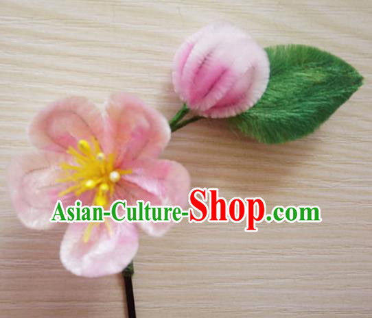 Chinese Handmade Palace Pink Plum Blossom Velvet Hairpins Ancient Queen Hair Accessories Headwear for Women