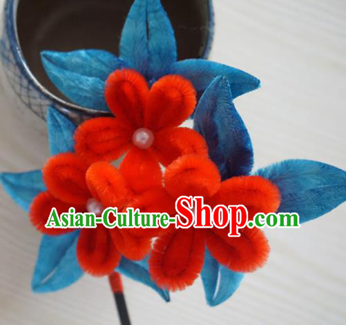 Chinese Handmade Palace Red Plum Blossom Velvet Hairpins Ancient Queen Hair Accessories Headwear for Women