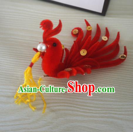 Chinese Handmade Palace Red Phoenix Velvet Hairpins Ancient Queen Hair Accessories Headwear for Women