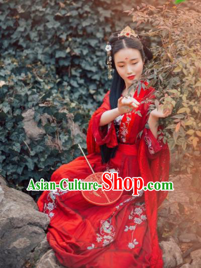 Chinese Traditional Tang Dynasty Wedding Historical Costume Ancient Princess Peri Red Hanfu Dress for Women