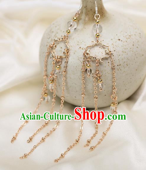 Handmade Chinese Classical Hanfu Long Tassel Earrings Ancient Palace Ear Accessories for Women