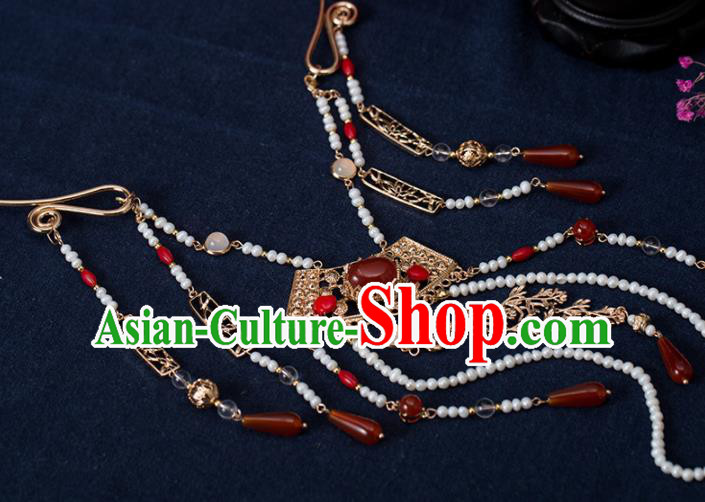 Handmade Chinese Classical Agate Tassel Necklace Ancient Palace Hanfu Necklet Accessories for Women