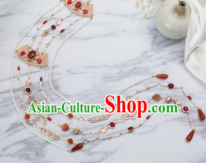 Chinese Traditional Agate Waist Accessories Ancient Princess Pearls Tassel Pendant for Women