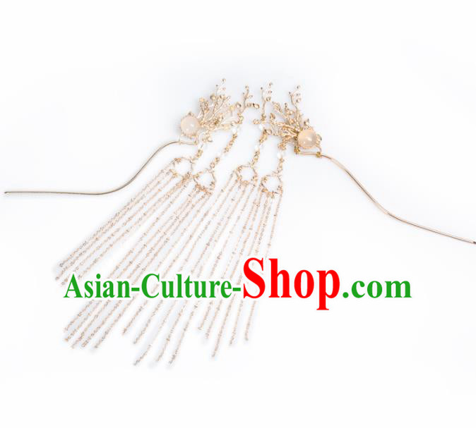 Chinese Handmade Hanfu Rose Chalcedony Hairpins Ancient Princess Hair Accessories Headwear for Women
