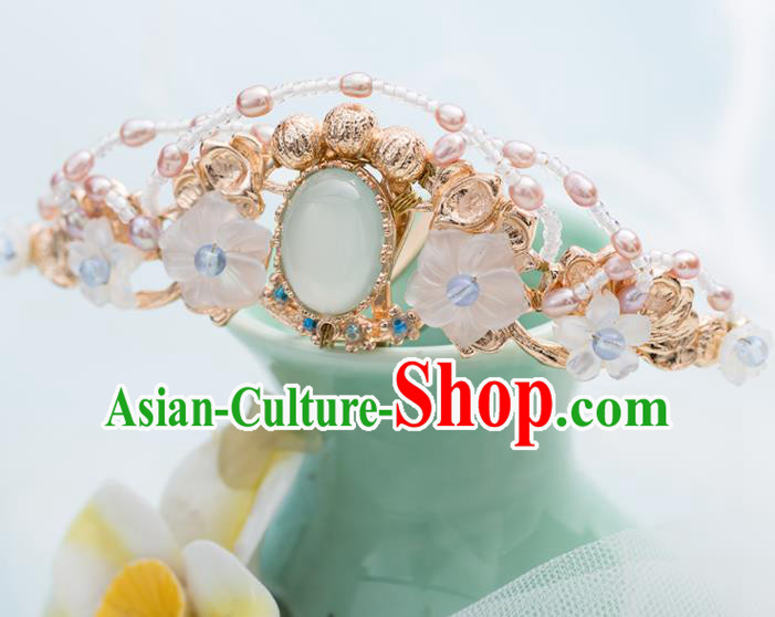 Chinese Handmade Hanfu Pearls Hair Crown Hairpins Ancient Princess Hair Accessories Headwear for Women
