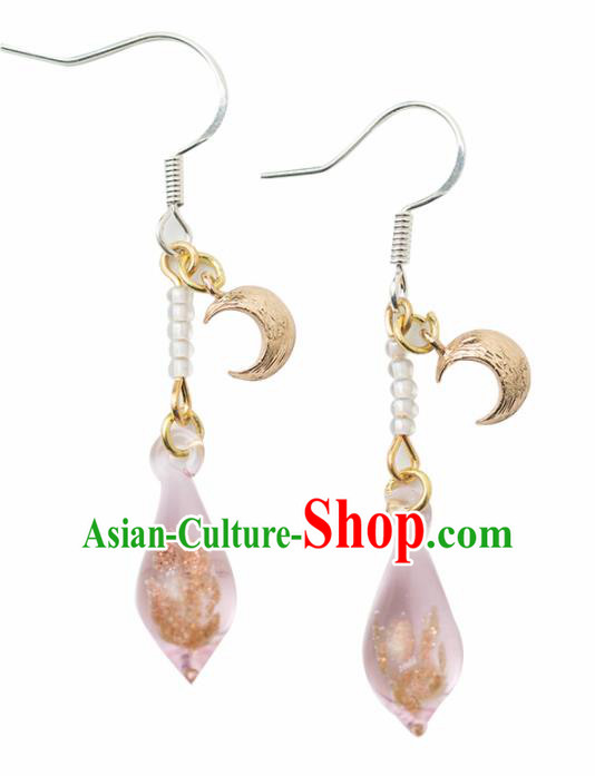 Handmade Chinese Classical Hanfu Pink Earrings Ancient Palace Ear Accessories for Women