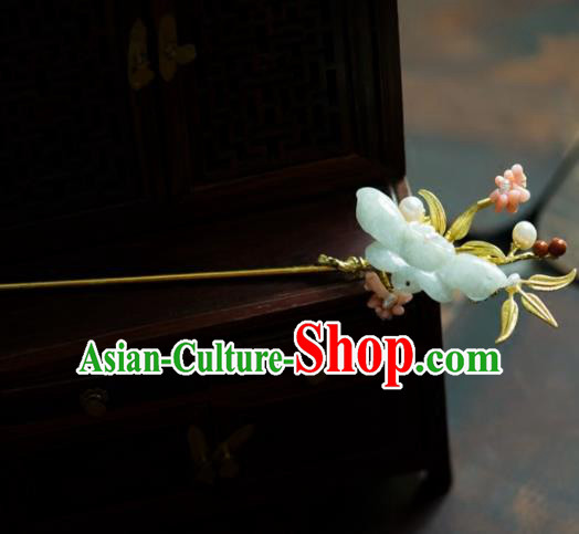Chinese Handmade Hanfu Jade Butterfly Hairpins Ancient Princess Hair Accessories Headwear for Women
