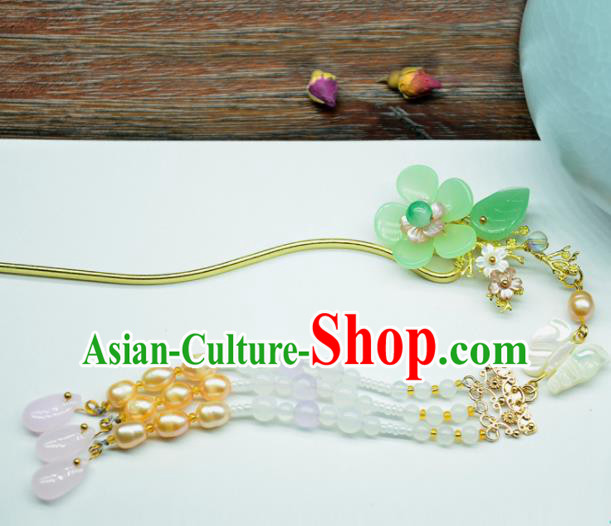 Chinese Handmade Hanfu Green Flower Hairpins Ancient Princess Hair Accessories Headwear for Women