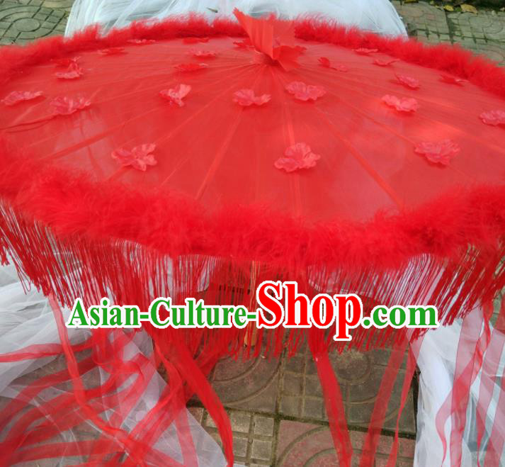 Chinese Traditional Red Ribbon Tassel Umbrella Ancient Princess Umbrella for Women