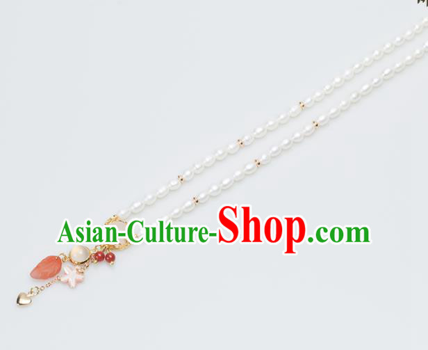 Handmade Chinese Classical Rose Chalcedony Necklace Ancient Palace Hanfu Necklet Accessories for Women