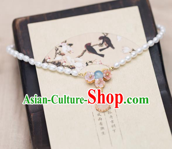 Handmade Chinese Classical Necklace Ancient Palace Hanfu Rose Chalcedony Necklet Accessories for Women