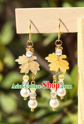 Handmade Chinese Classical Yellow Maple Leaf Earrings Ancient Palace Hanfu Ear Accessories for Women