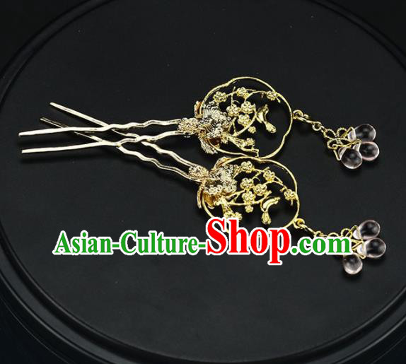 Chinese Handmade Hanfu Golden Hairpins Ancient Palace Princess Hair Accessories Headwear for Women