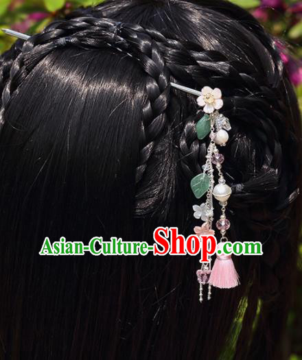 Chinese Handmade Hanfu Hairpins Pink Tassel Step Shake Ancient Palace Princess Hair Accessories Headwear for Women