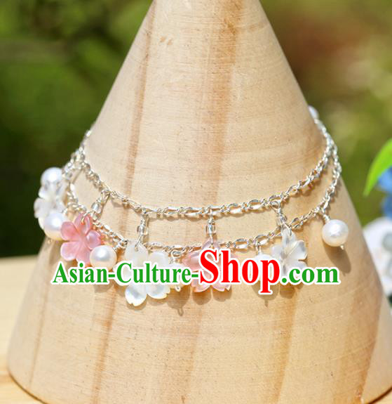 Handmade Chinese Classical Shell Flowers Bracelet Ancient Palace Hanfu Accessories for Women