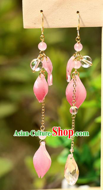 Handmade Chinese Classical Pink Earrings Ancient Palace Hanfu Ear Accessories for Women