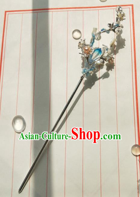 Chinese Handmade Hanfu Blue Crystal Hairpins Ancient Palace Princess Hair Accessories Headwear for Women