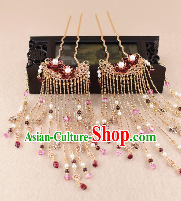 Chinese Handmade Palace Tassel Step Shake Hairpins Ancient Princess Hanfu Hair Accessories Headwear for Women