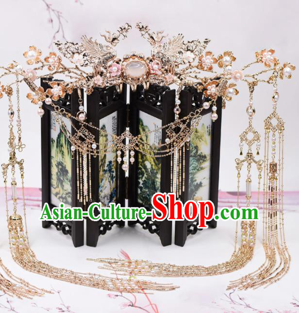 Chinese Handmade Palace Opal Hair Crown Hairpins Ancient Princess Hanfu Hair Accessories Headwear for Women