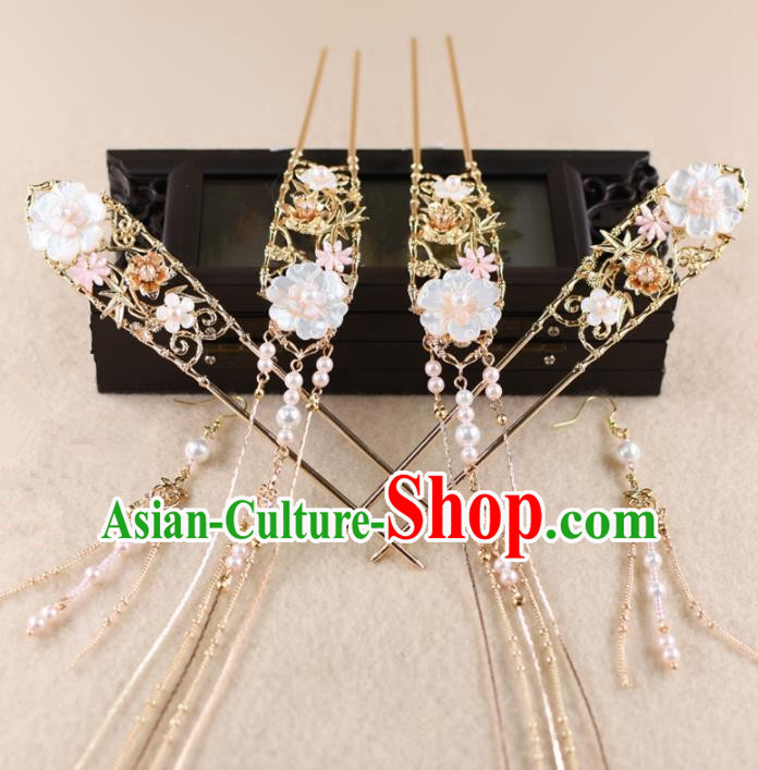 Chinese Handmade Palace Shell Flowers Hairpins Ancient Princess Hanfu Hair Accessories Headwear for Women