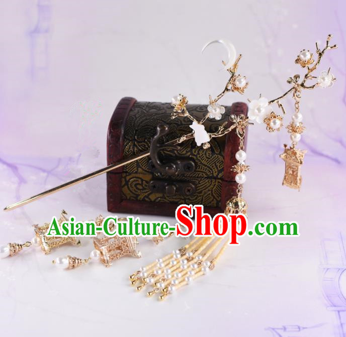 Chinese Handmade Palace Moon Rabbit Hairpins Ancient Princess Hanfu Hair Accessories Headwear for Women