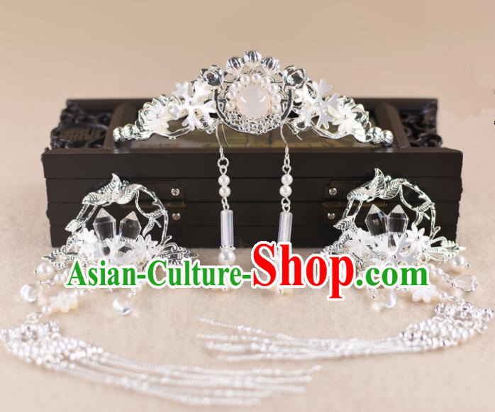 Chinese Handmade Palace Hair Crown Rose Chalcedony Hairpins Ancient Princess Hanfu Hair Accessories Headwear for Women
