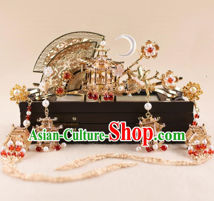 Chinese Handmade Palace Moon Hairpins Ancient Princess Hanfu Hair Accessories Headwear for Women
