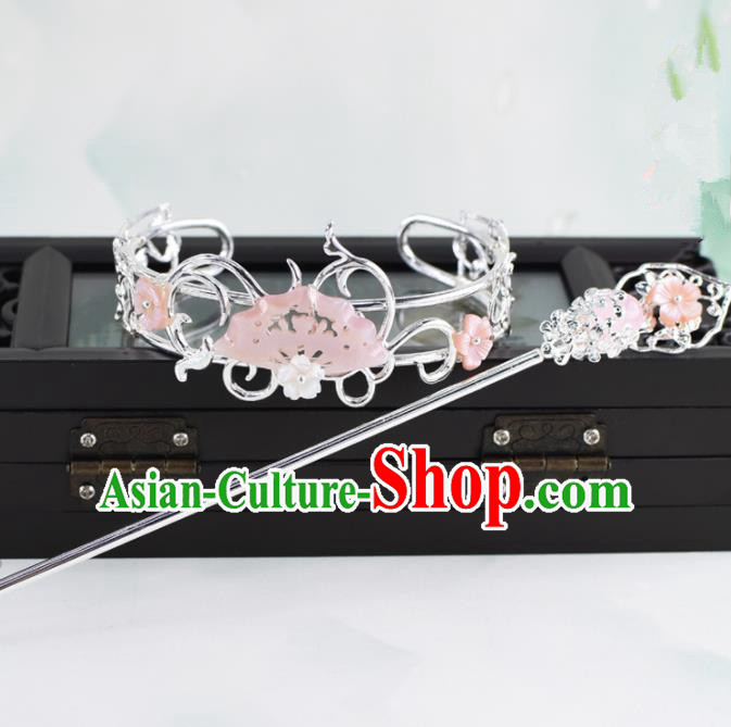 Chinese Traditional Hair Accessories Ancient Swordsman Prince Pink Shell Hairdo Crown for Men