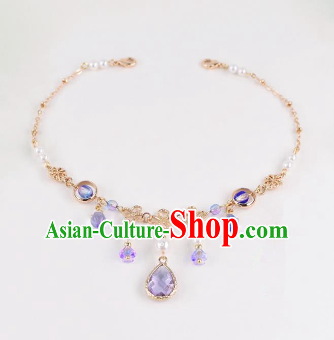 Chinese Handmade Palace Purple Crystal Eyebrows Pendant Hairpins Ancient Princess Hanfu Hair Accessories Headwear for Women