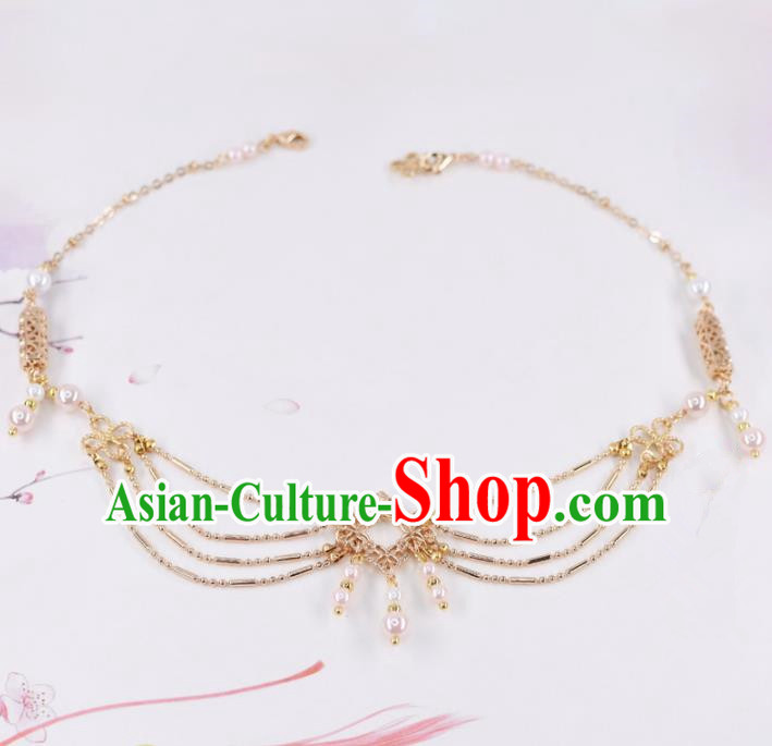 Chinese Handmade Palace Golden Eyebrows Pendant Hairpins Ancient Princess Hanfu Hair Accessories Headwear for Women