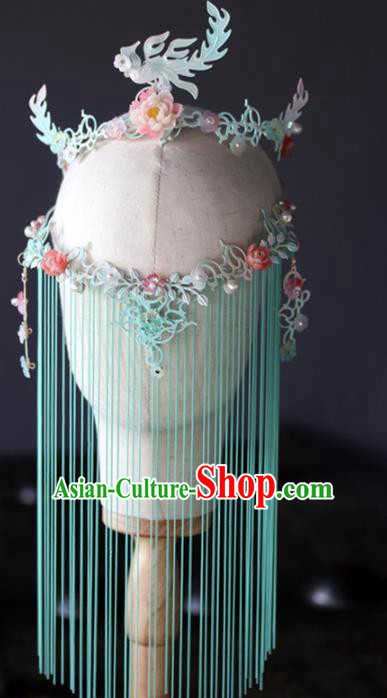 Chinese Handmade Palace Queen Blue Phoenix Coronet Hairpins Ancient Hair Accessories Headwear for Women