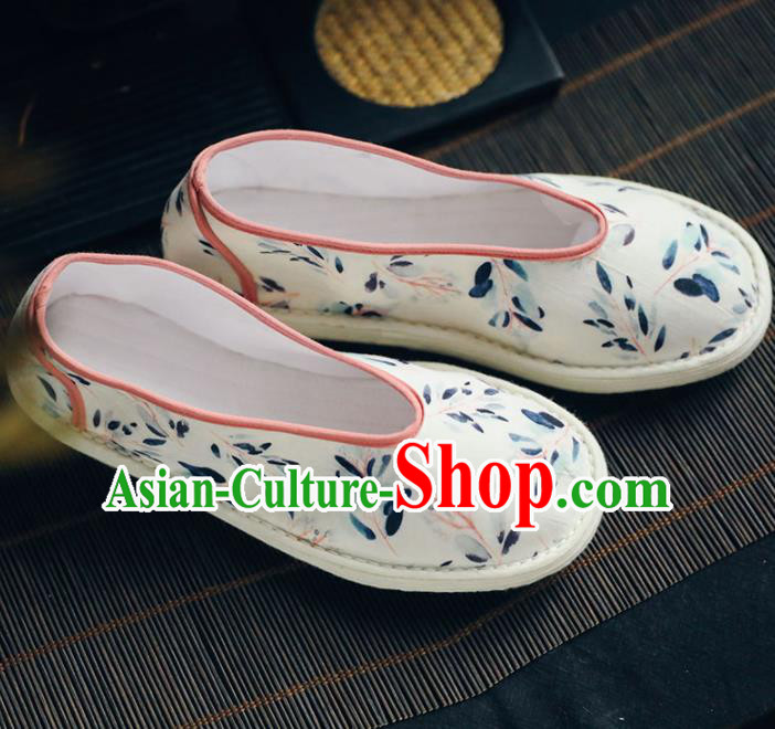 Chinese Handmade White Cloth Shoes Traditional National Shoes Ancient Princess Hanfu Shoes for Women