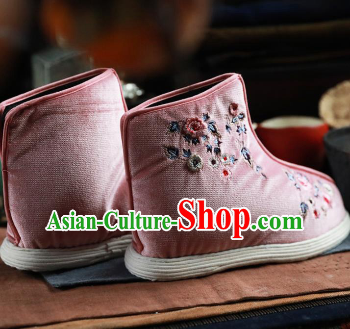 Chinese Handmade Pink Cloth Boots Traditional National Shoes Ancient Princess Hanfu Shoes for Women