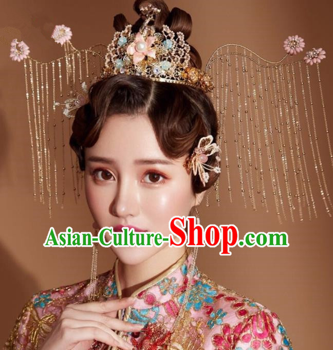 Chinese Handmade Palace Queen Tassel Phoenix Coronet Hairpins Ancient Hair Accessories Headwear for Women
