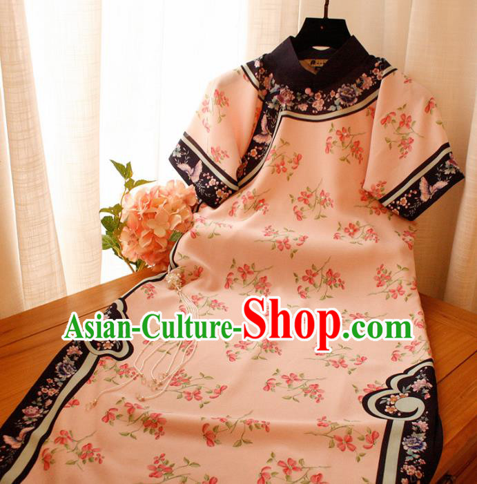 Chinese National Printing Pink Cheongsam Traditional Classical Tang Suit Qipao Dress for Women