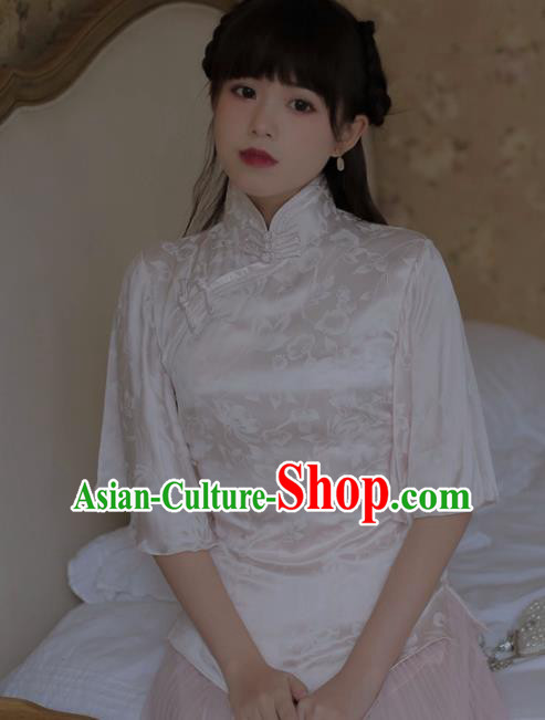Chinese National Classical White Silk Qipao Blouse Traditional Tang Suit Upper Outer Garment for Women