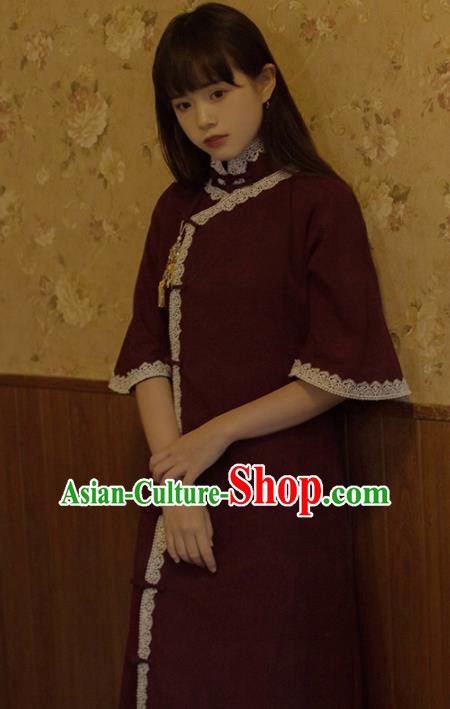 Chinese National Red Cheongsam Traditional Classical Tang Suit Qipao Dress for Women