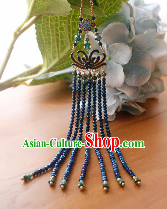Chinese Handmade Palace Blue Beads Accessories Ancient Queen Blueing Brooch Headwear for Women