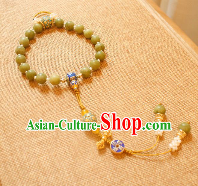 Chinese Handmade Palace Green Beads Accessories Ancient Queen Cloisonne Brooch Headwear for Women