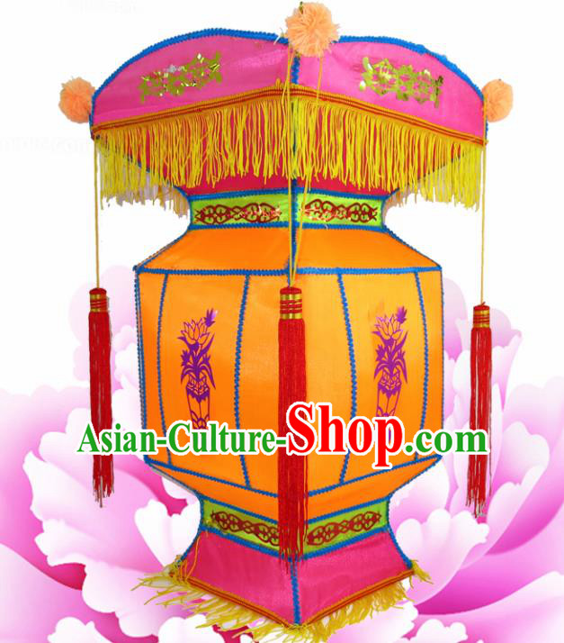 Handmade Chinese Palace Lanterns Traditional Printing Lotus Orange Lantern Ancient Ceiling Lamp