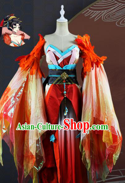 Chinese Traditional Cosplay Game Peri Costume Ancient Fairy Swordswoman Red Hanfu Dress for Women
