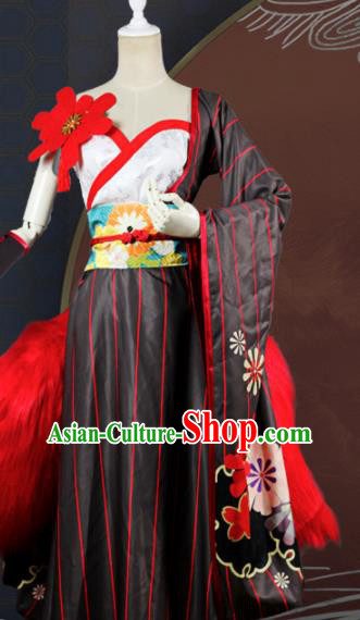 Chinese Traditional Cosplay Game Fox Fairy Costume Ancient Swordswoman Black Hanfu Dress for Women