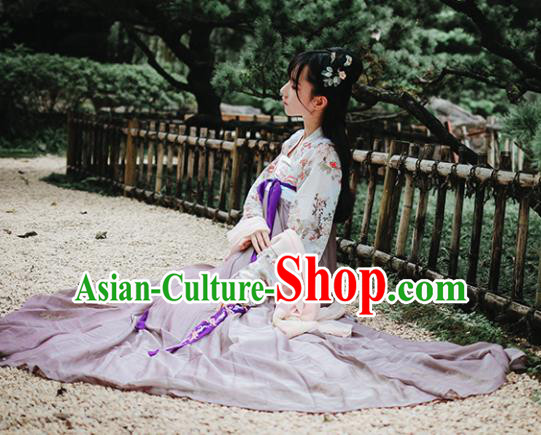 Traditional Chinese Tang Dynasty Young Lady Costume Ancient Court Maid Hanfu Dress for Women