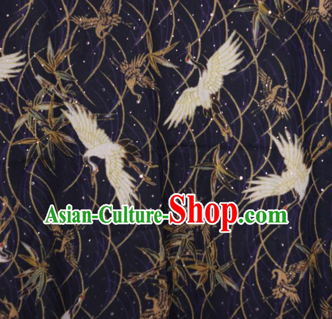 Chinese Traditional Satin Fabric Material Classical Cranes Pattern Design Navy Brocade Cheongsam Silk Fabric
