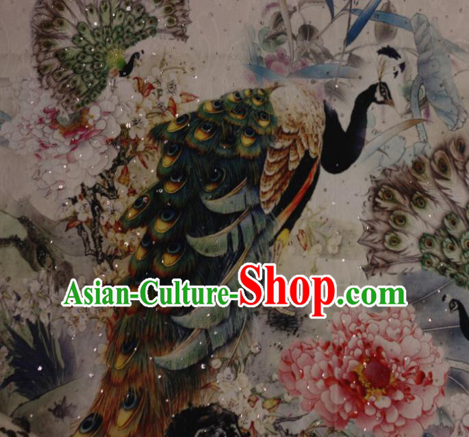 Chinese Traditional Satin Fabric Material Classical Peacock Peony Pattern Design Brocade Cheongsam Silk Fabric