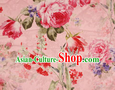 Chinese Traditional Satin Fabric Material Classical Peony Pattern Design Pink Brocade Cheongsam Silk Fabric