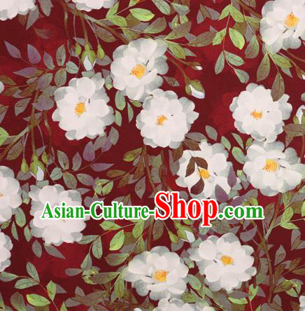 Chinese Traditional Fabric Classical Gardenia Pattern Design Red Brocade Cheongsam Satin Material Silk Fabric